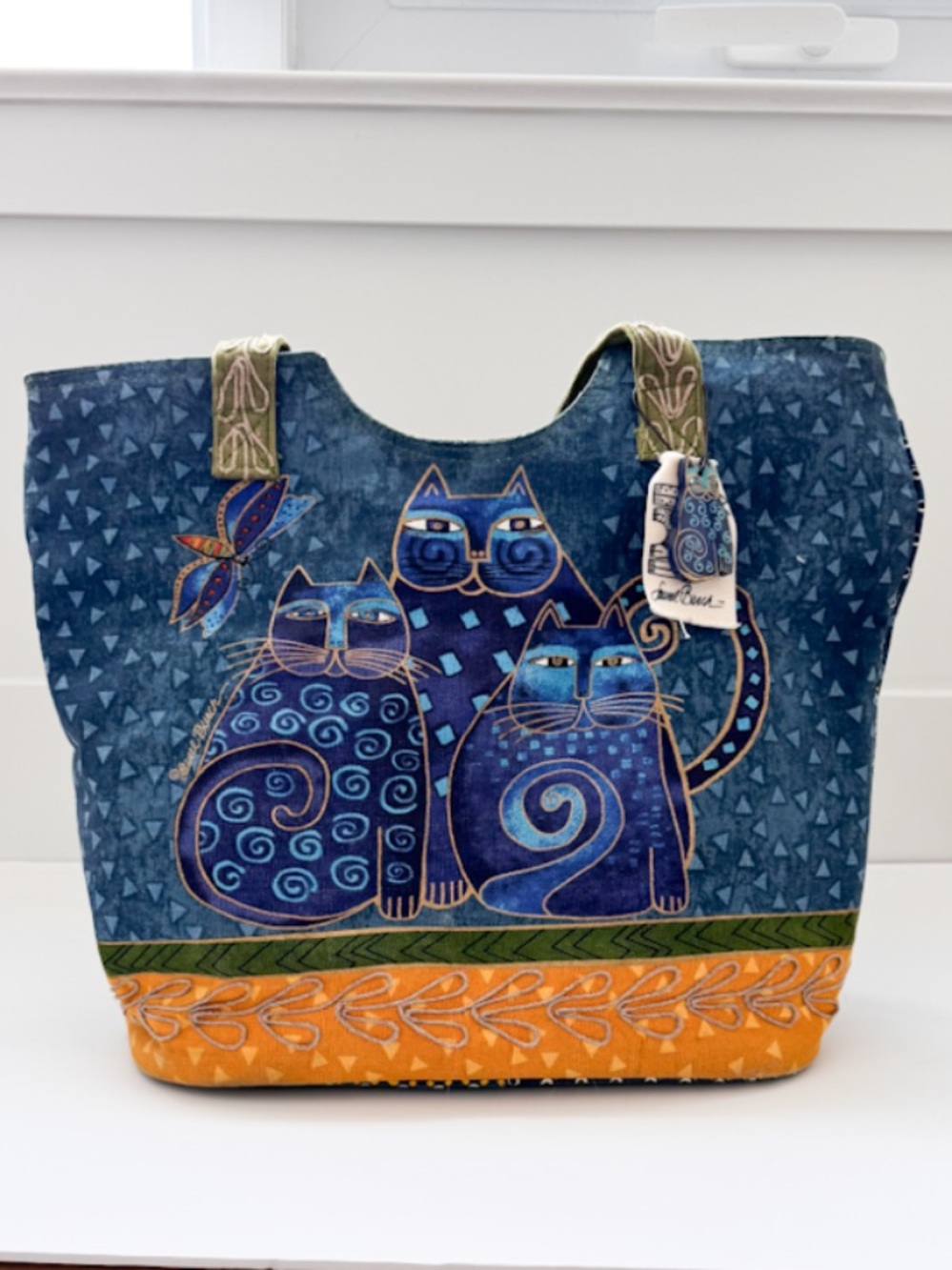 Laurel Burch Indigo Cats Large Canvas Tote Bag Whimsical Boho Art